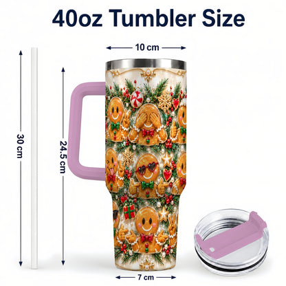 #pl[40oz|Pink] Festive Gingerbread 40oz Tumbler, Christmas Tumbler, Steel Travel Cup
