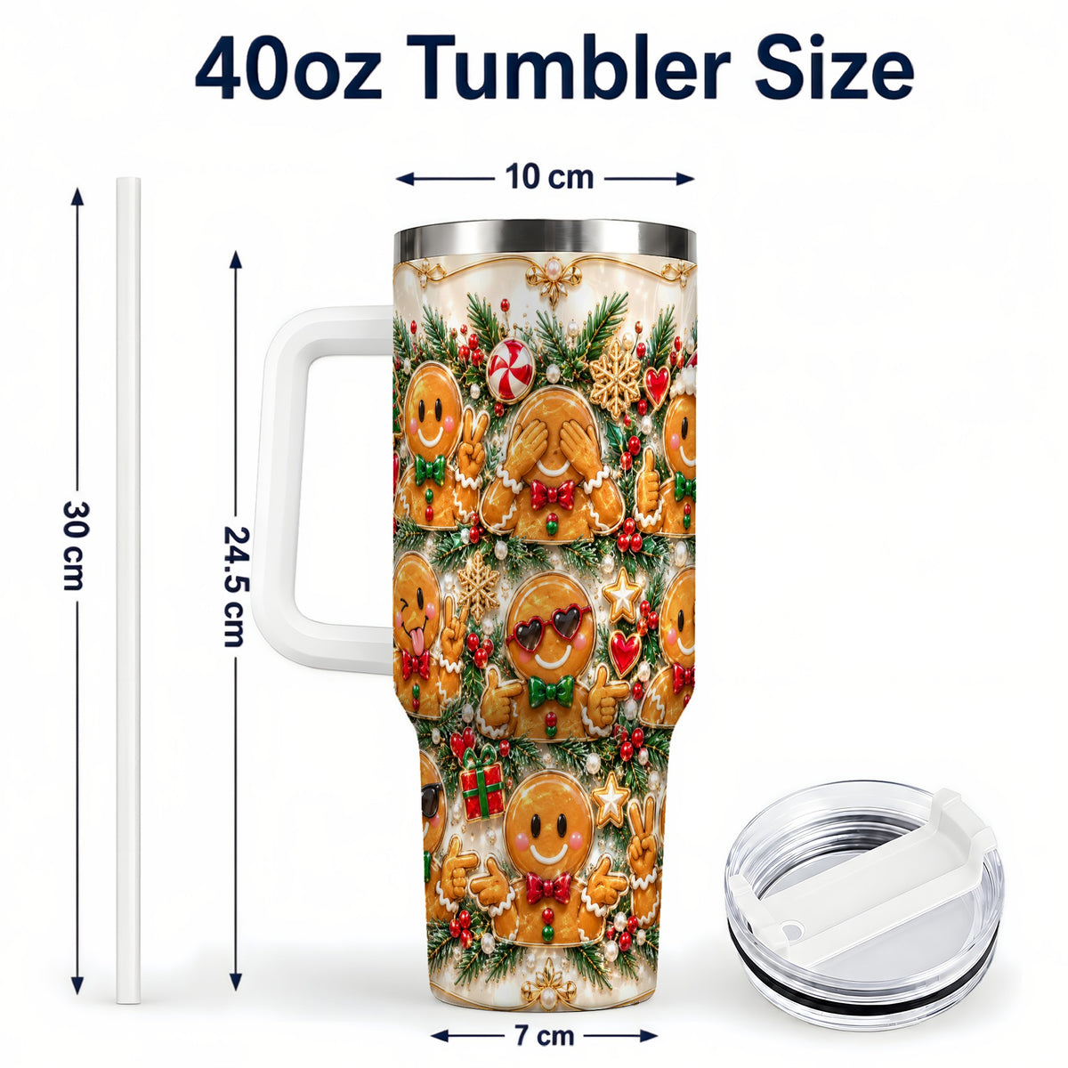 #pl[40oz|White] Festive Gingerbread 40oz Tumbler, Christmas Tumbler, Steel Travel Cup