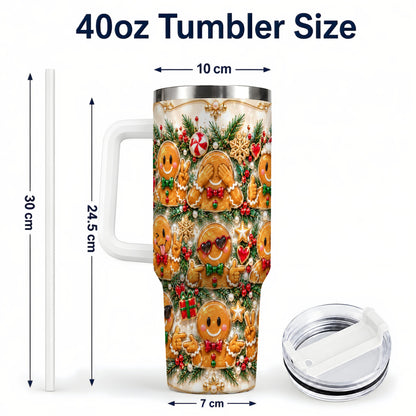 #pl[40oz|White] Festive Gingerbread 40oz Tumbler, Christmas Tumbler, Steel Travel Cup