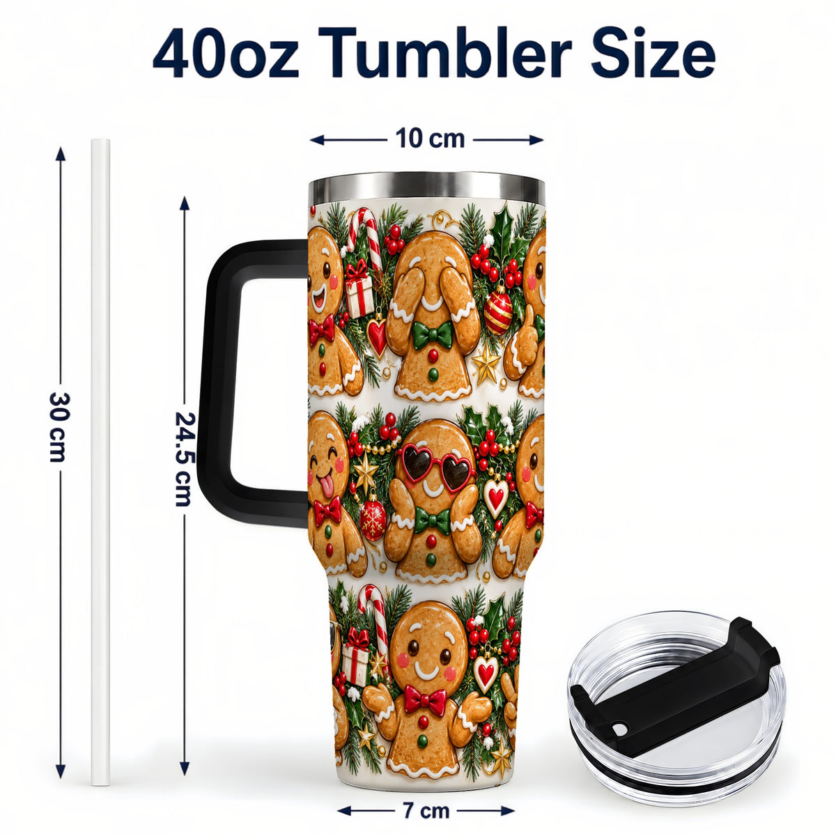 #pl[40oz|Black] Christmas Gingerbread 40oz Tumbler, Cookie Tumbler, Steel Travel Cup