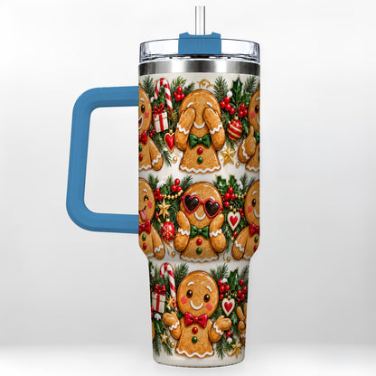 #pl[40oz|Blue] Christmas Gingerbread 40oz Tumbler, Cookie Tumbler, Steel Travel Cup