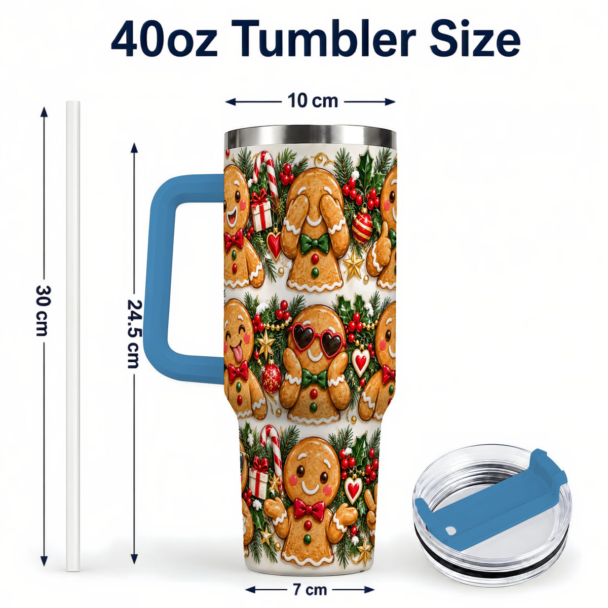 #pl[40oz|Blue] Christmas Gingerbread 40oz Tumbler, Cookie Tumbler, Steel Travel Cup