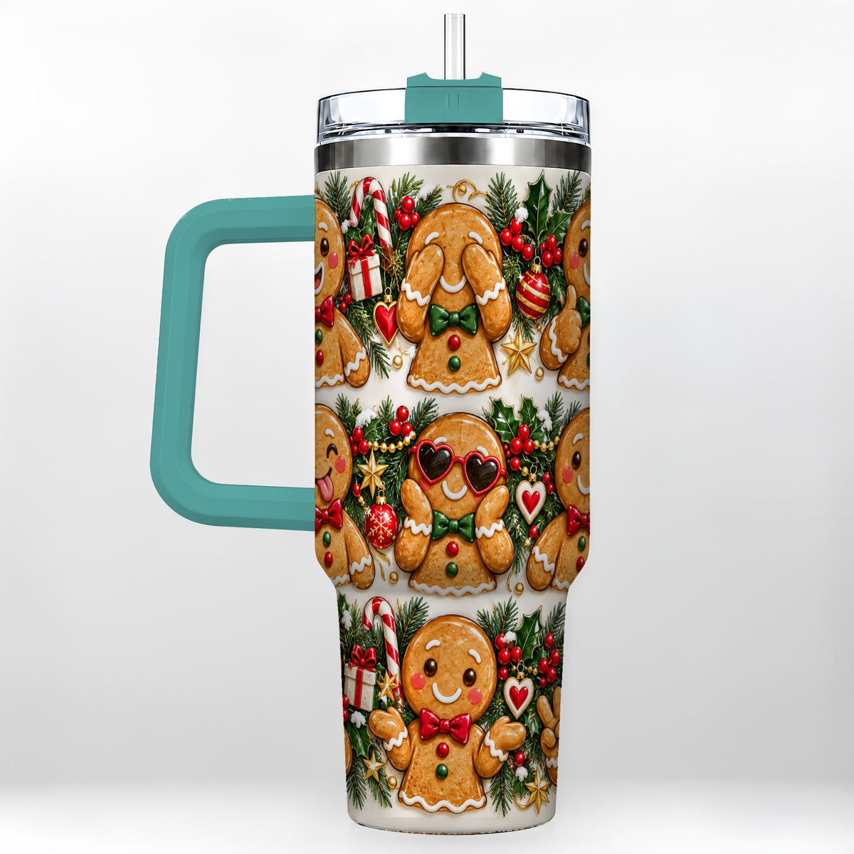 #pl[40oz|Green] Christmas Gingerbread 40oz Tumbler, Cookie Tumbler, Steel Travel Cup