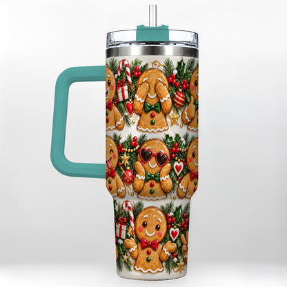 #pl[40oz|Green] Christmas Gingerbread 40oz Tumbler, Cookie Tumbler, Steel Travel Cup