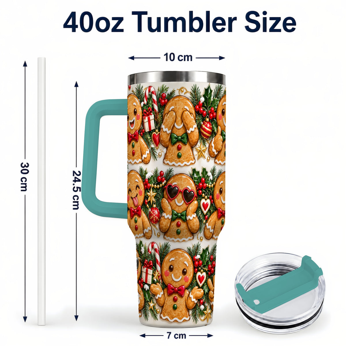 #pl[40oz|Green] Christmas Gingerbread 40oz Tumbler, Cookie Tumbler, Steel Travel Cup