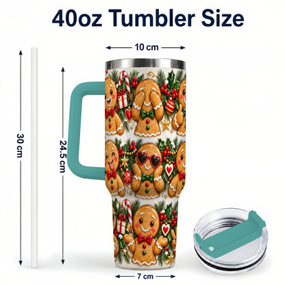 #pl[40oz|Green] Christmas Gingerbread 40oz Tumbler, Cookie Tumbler, Steel Travel Cup