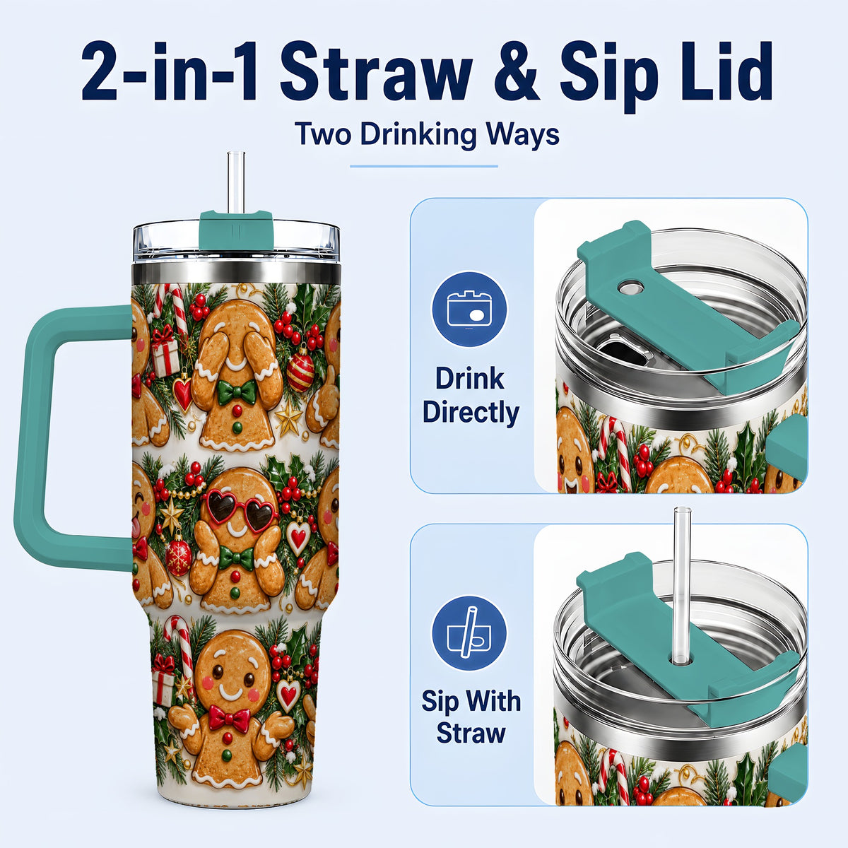 #pl[40oz|Green] Christmas Gingerbread 40oz Tumbler, Cookie Tumbler, Steel Travel Cup