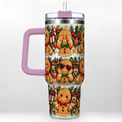 #pl[40oz|Pink] Christmas Gingerbread 40oz Tumbler, Cookie Tumbler, Steel Travel Cup