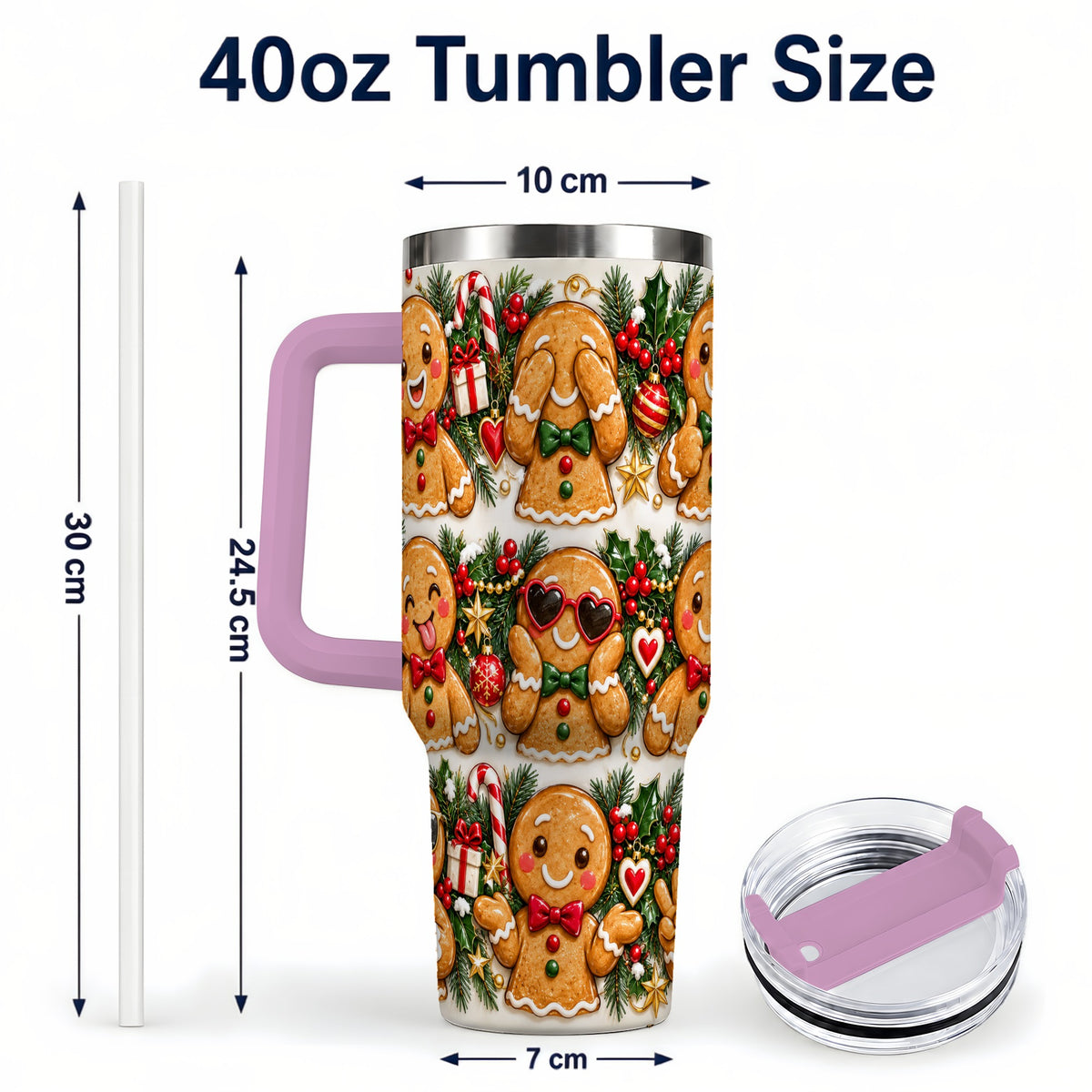 #pl[40oz|Pink] Christmas Gingerbread 40oz Tumbler, Cookie Tumbler, Steel Travel Cup