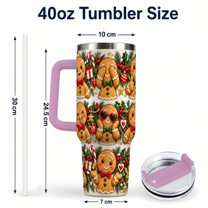 #pl[40oz|Pink] Christmas Gingerbread 40oz Tumbler, Cookie Tumbler, Steel Travel Cup