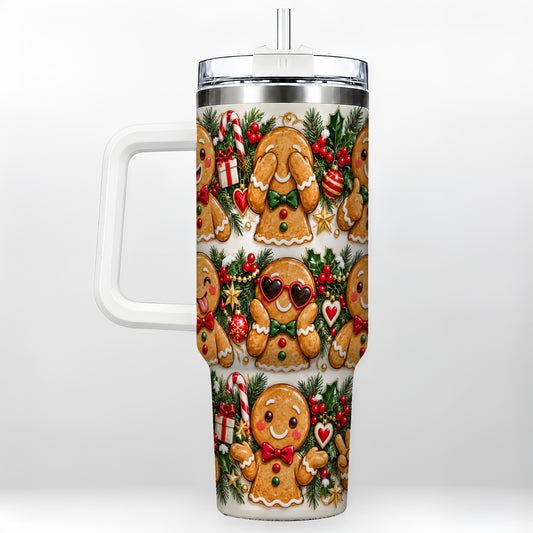 Christmas Gingerbread 40oz Tumbler, Cookie Tumbler, Steel Travel Cup