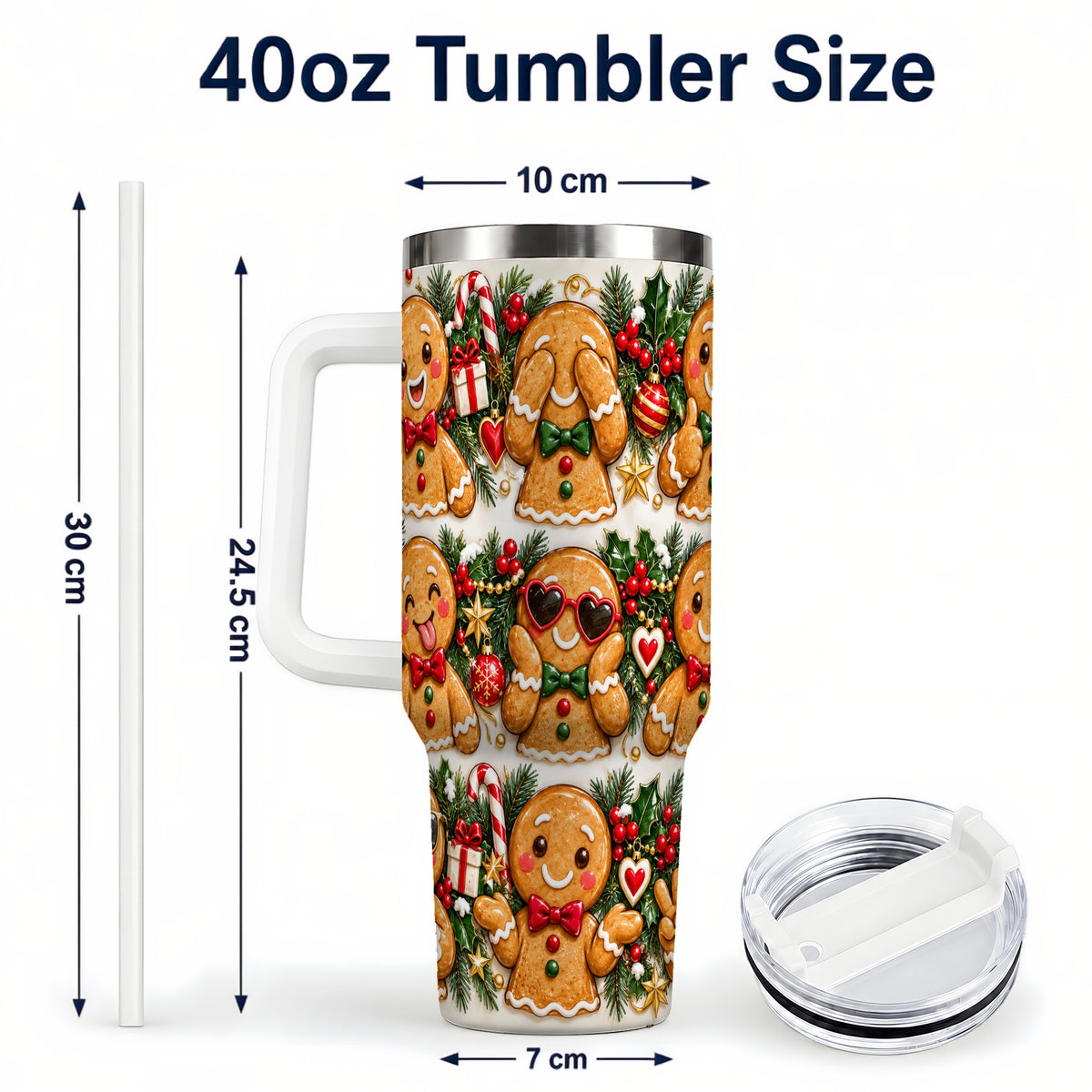 #pl[40oz|White] Christmas Gingerbread 40oz Tumbler, Cookie Tumbler, Steel Travel Cup