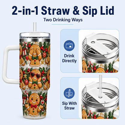#pl[40oz|White] Christmas Gingerbread 40oz Tumbler, Cookie Tumbler, Steel Travel Cup