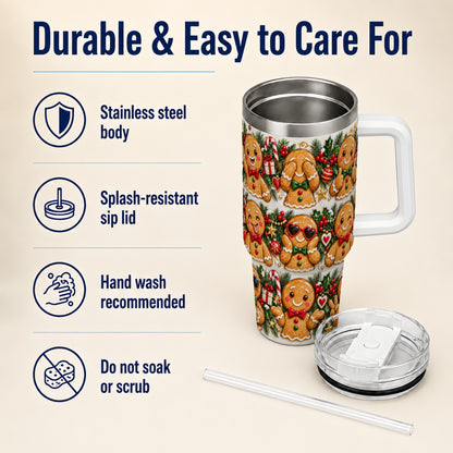Christmas Gingerbread 40oz Tumbler, Cookie Tumbler, Steel Travel Cup