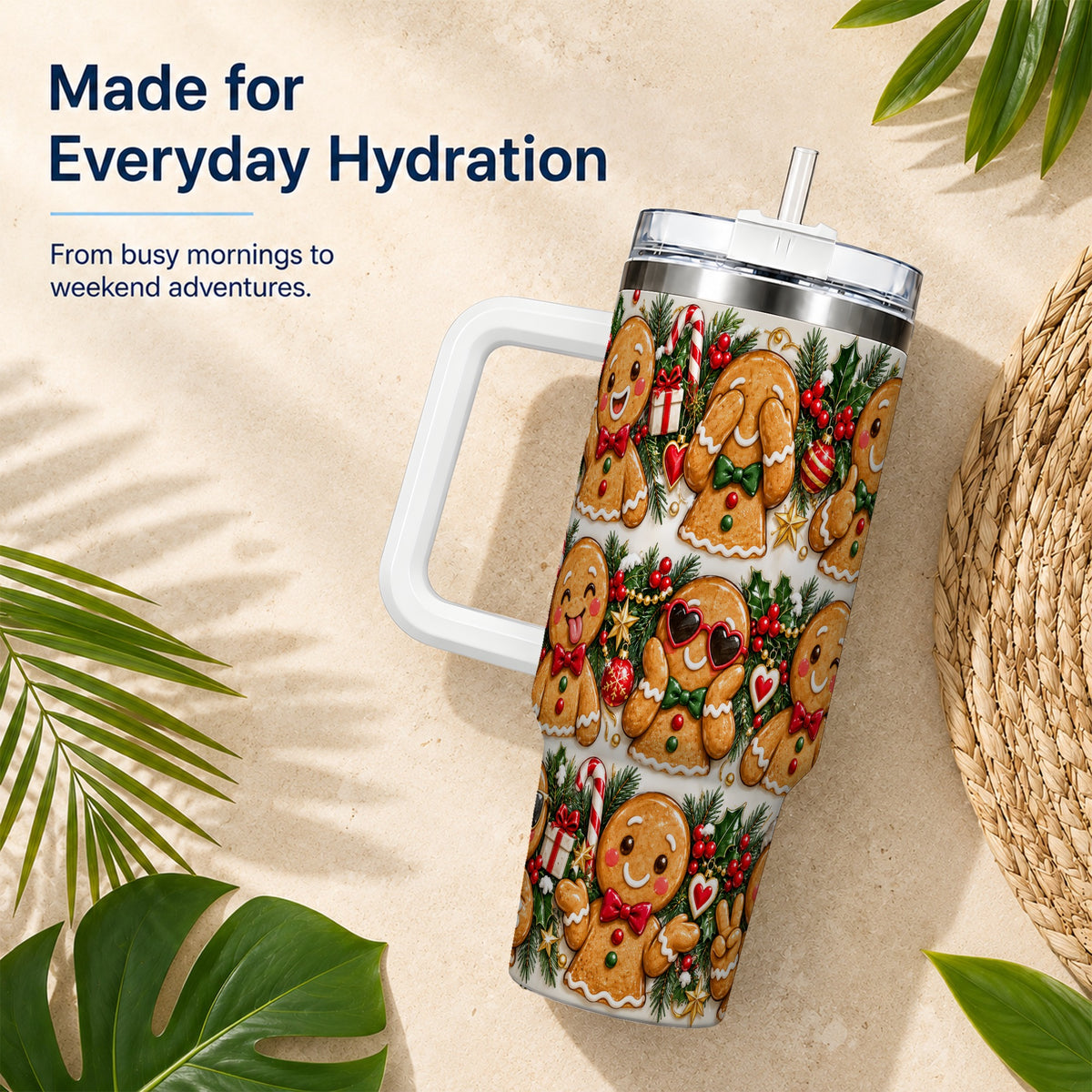 Christmas Gingerbread 40oz Tumbler, Cookie Tumbler, Steel Travel Cup