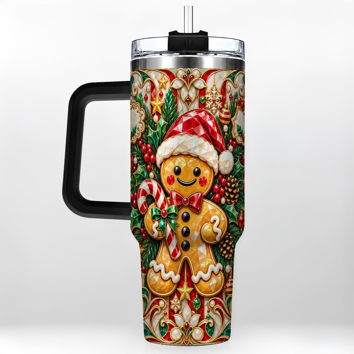#pl[40oz|Black] Gem Gingerbread 40oz Tumbler, Christmas Tumbler, Stainless Steel Travel Cup