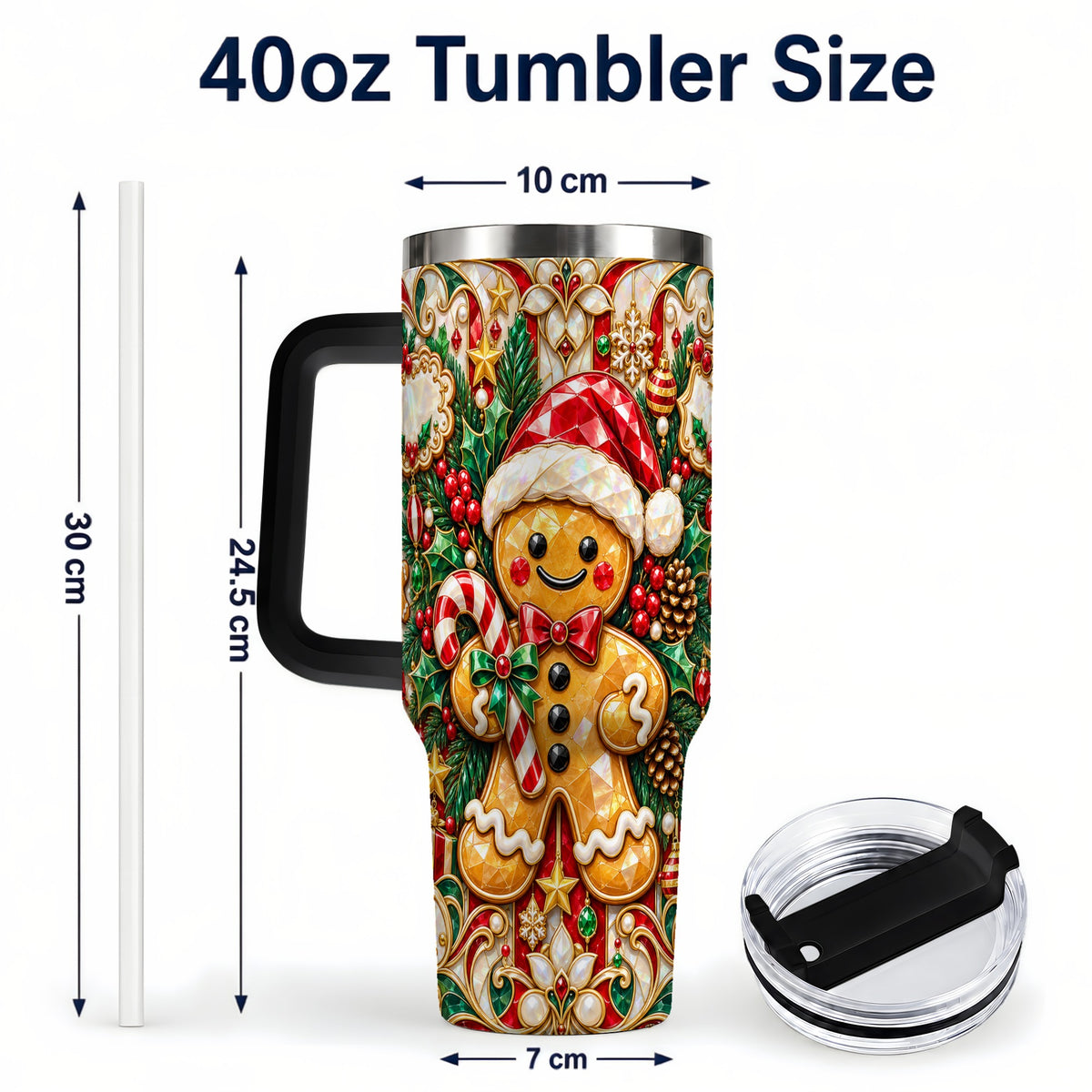 #pl[40oz|Black] Gem Gingerbread 40oz Tumbler, Christmas Tumbler, Stainless Steel Travel Cup