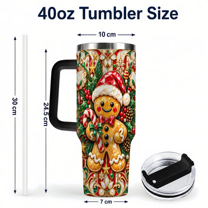 #pl[40oz|Black] Gem Gingerbread 40oz Tumbler, Christmas Tumbler, Stainless Steel Travel Cup