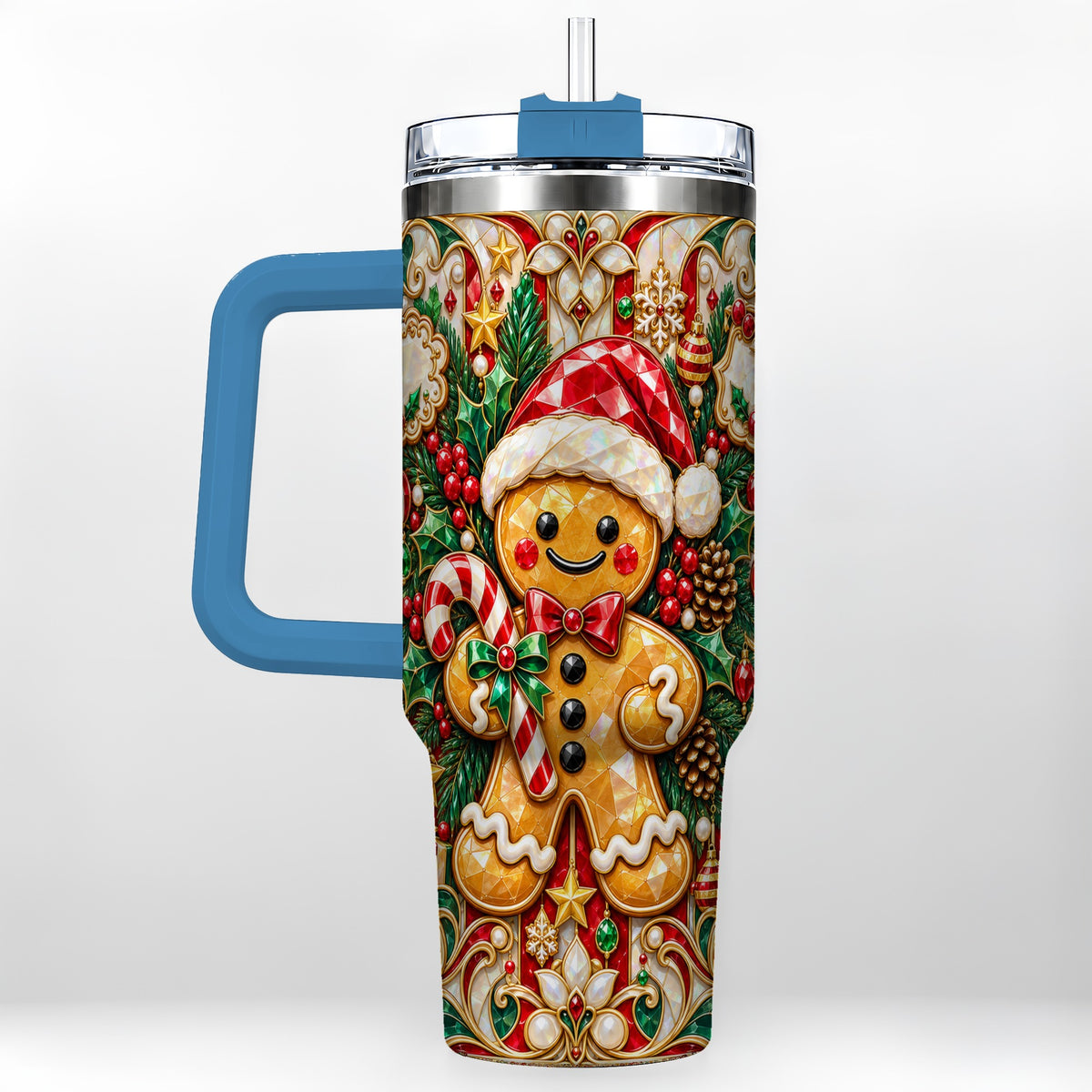 #pl[40oz|Blue] Gem Gingerbread 40oz Tumbler, Christmas Tumbler, Stainless Steel Travel Cup
