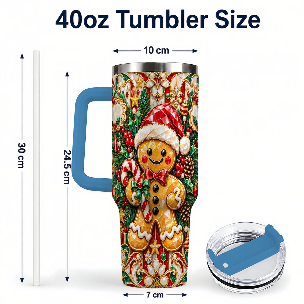#pl[40oz|Blue] Gem Gingerbread 40oz Tumbler, Christmas Tumbler, Stainless Steel Travel Cup