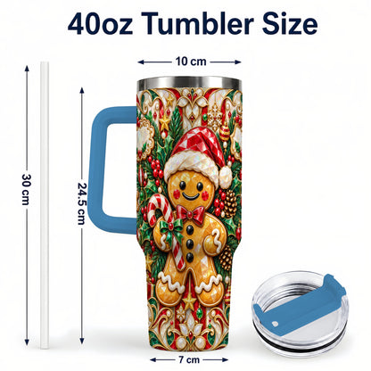 #pl[40oz|Blue] Gem Gingerbread 40oz Tumbler, Christmas Tumbler, Stainless Steel Travel Cup
