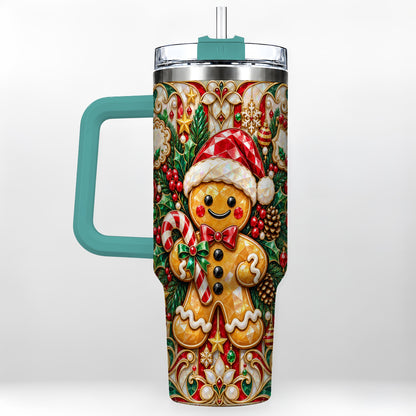 #pl[40oz|Green] Gem Gingerbread 40oz Tumbler, Christmas Tumbler, Stainless Steel Travel Cup