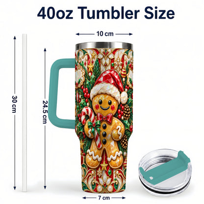 #pl[40oz|Green] Gem Gingerbread 40oz Tumbler, Christmas Tumbler, Stainless Steel Travel Cup