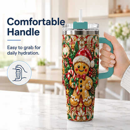 #pl[40oz|Green] Gem Gingerbread 40oz Tumbler, Christmas Tumbler, Stainless Steel Travel Cup