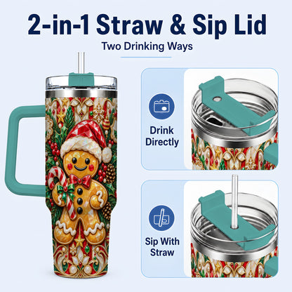 #pl[40oz|Green] Gem Gingerbread 40oz Tumbler, Christmas Tumbler, Stainless Steel Travel Cup