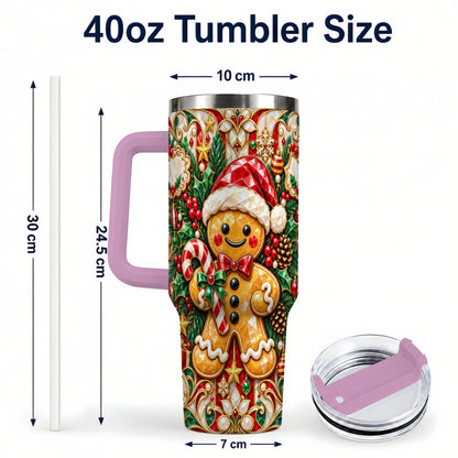 #pl[40oz|Pink] Gem Gingerbread 40oz Tumbler, Christmas Tumbler, Stainless Steel Travel Cup