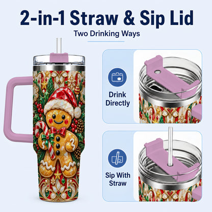 #pl[40oz|Pink] Gem Gingerbread 40oz Tumbler, Christmas Tumbler, Stainless Steel Travel Cup
