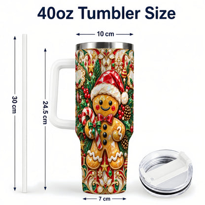 #pl[40oz|White] Gem Gingerbread 40oz Tumbler, Christmas Tumbler, Stainless Steel Travel Cup