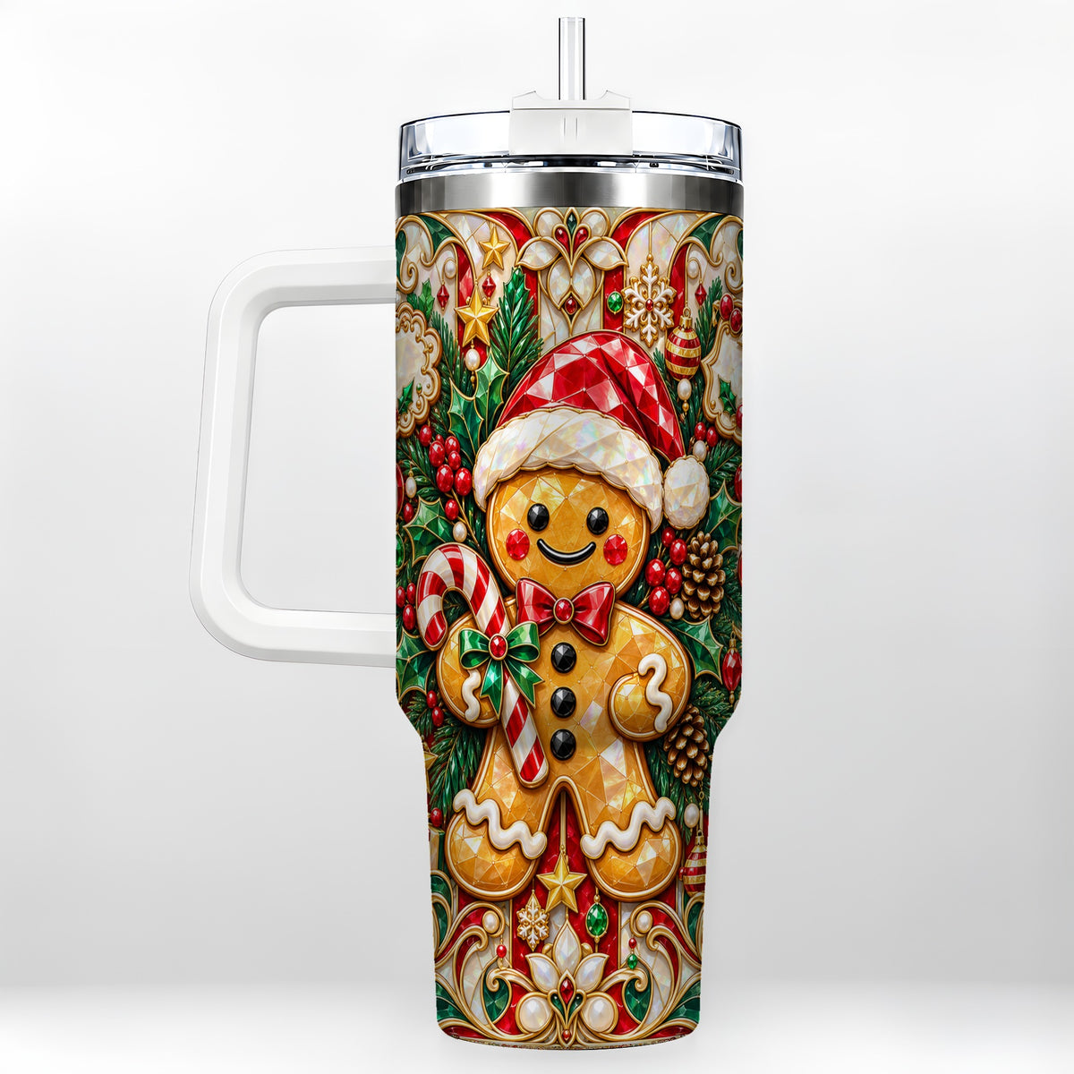 Gem Gingerbread 40oz Tumbler, Christmas Tumbler, Stainless Steel Travel Cup