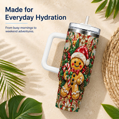 Gem Gingerbread 40oz Tumbler, Christmas Tumbler, Stainless Steel Travel Cup