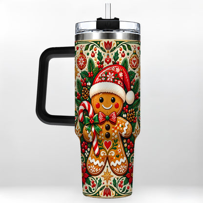 #pl[40oz|Black] Folk Gingerbread 40oz Tumbler, Christmas Tumbler, Steel Travel Cup