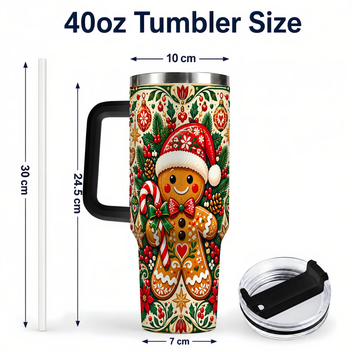 #pl[40oz|Black] Folk Gingerbread 40oz Tumbler, Christmas Tumbler, Steel Travel Cup