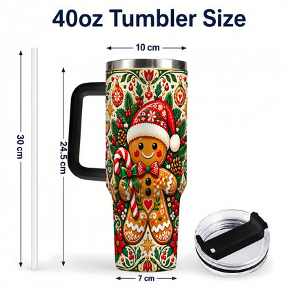 #pl[40oz|Black] Folk Gingerbread 40oz Tumbler, Christmas Tumbler, Steel Travel Cup