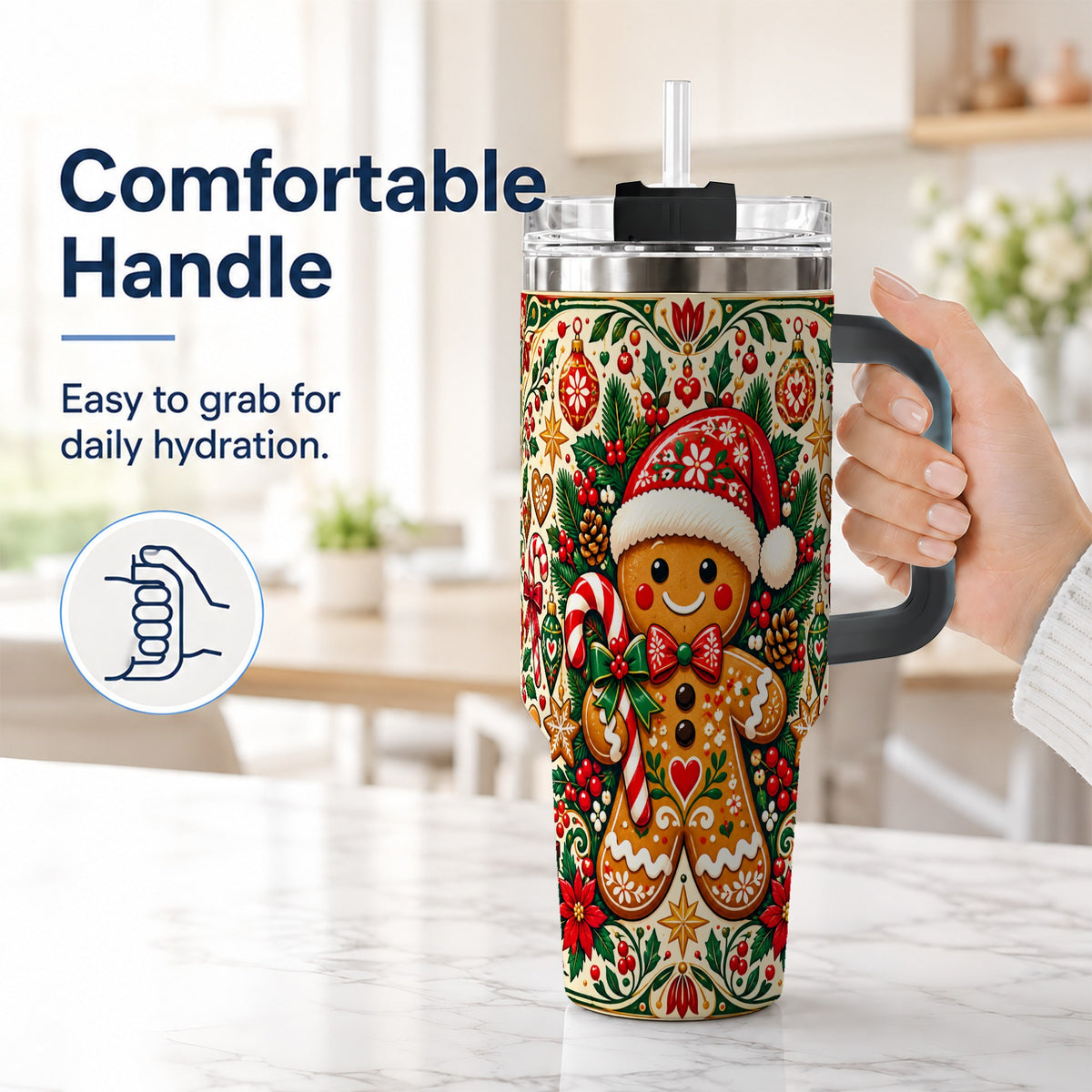 #pl[40oz|Black] Folk Gingerbread 40oz Tumbler, Christmas Tumbler, Steel Travel Cup