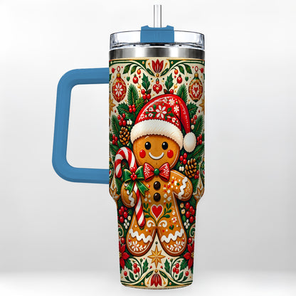 #pl[40oz|Blue] Folk Gingerbread 40oz Tumbler, Christmas Tumbler, Steel Travel Cup