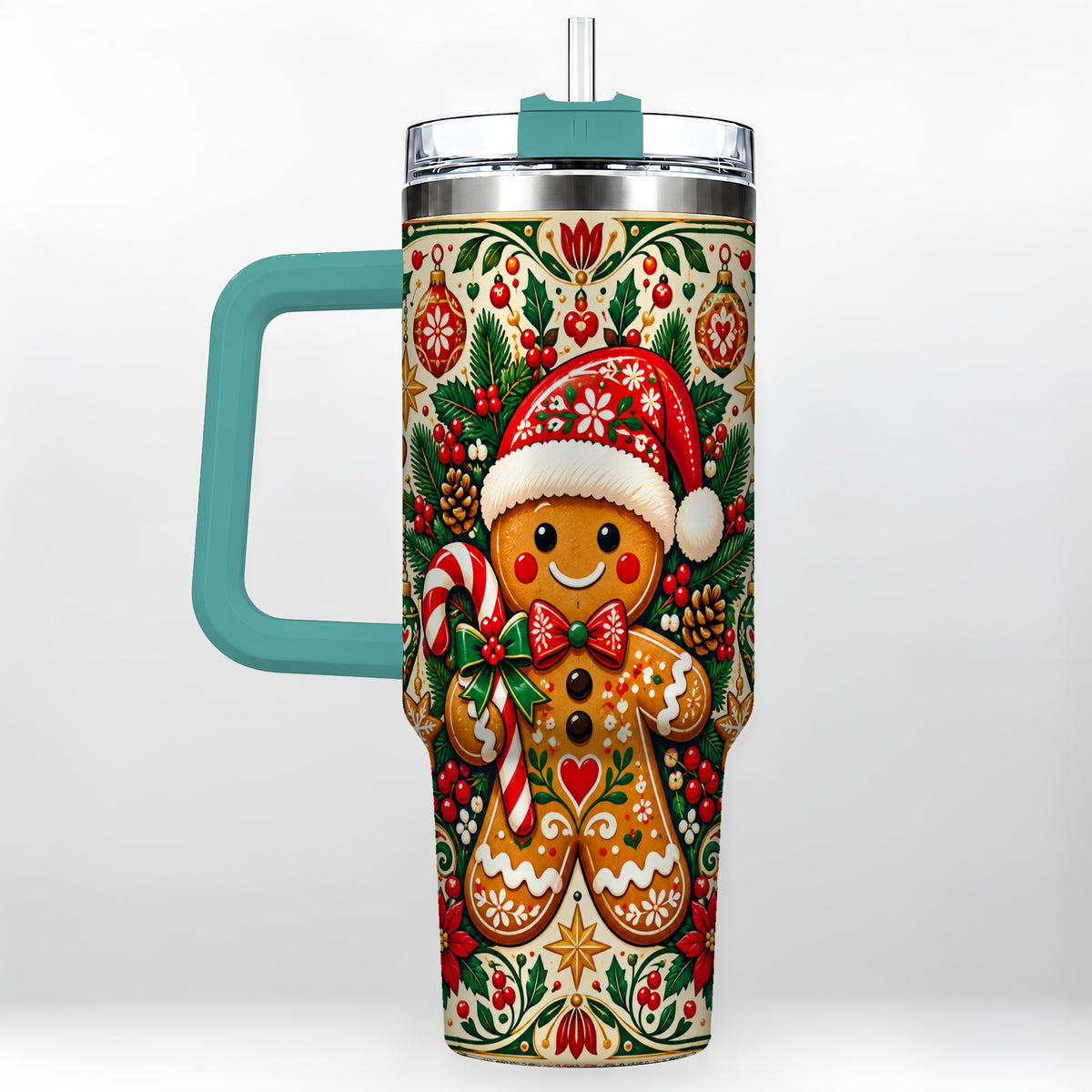 #pl[40oz|Green] Folk Gingerbread 40oz Tumbler, Christmas Tumbler, Steel Travel Cup