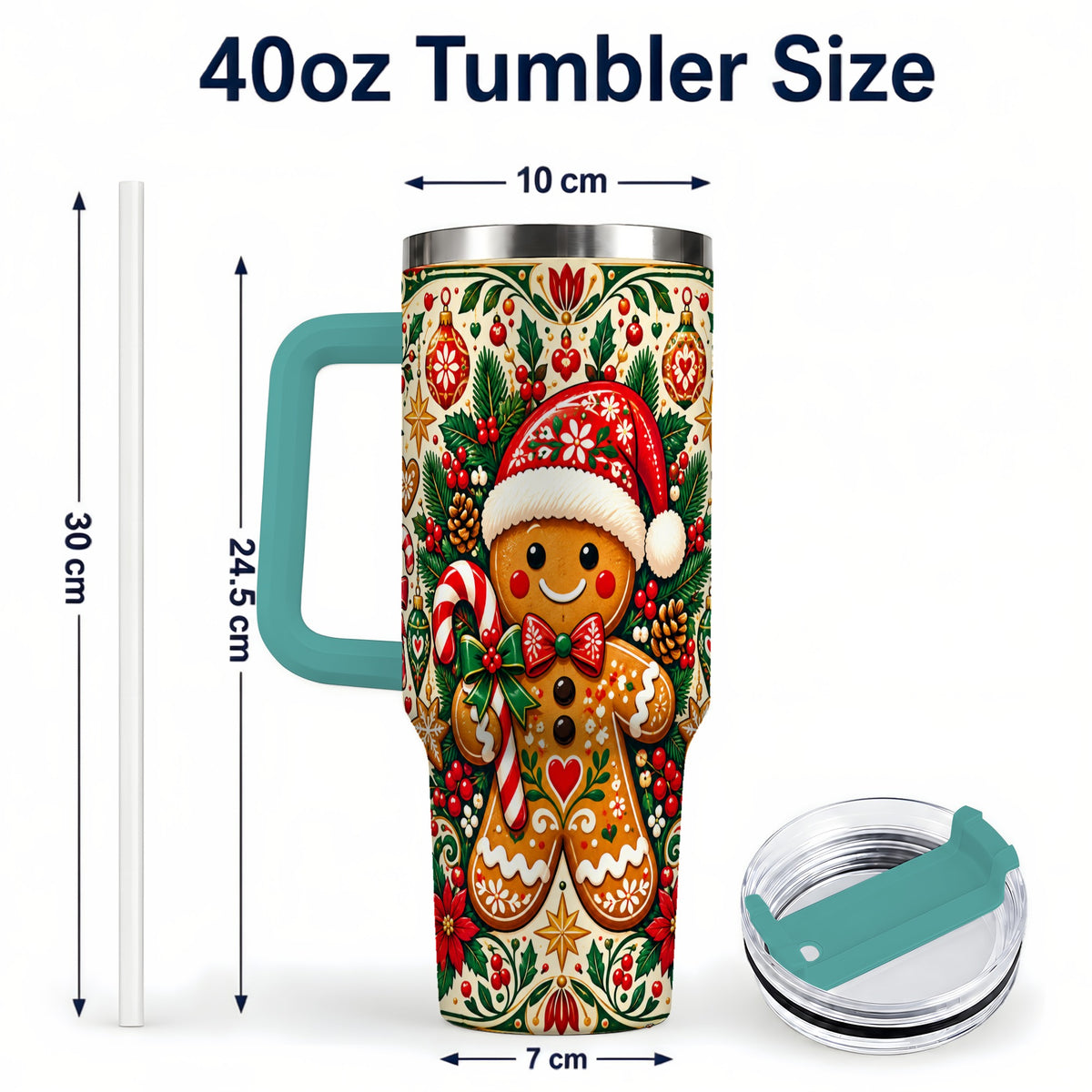 #pl[40oz|Green] Folk Gingerbread 40oz Tumbler, Christmas Tumbler, Steel Travel Cup