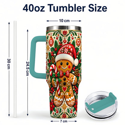 #pl[40oz|Green] Folk Gingerbread 40oz Tumbler, Christmas Tumbler, Steel Travel Cup