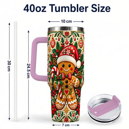 #pl[40oz|Pink] Folk Gingerbread 40oz Tumbler, Christmas Tumbler, Steel Travel Cup