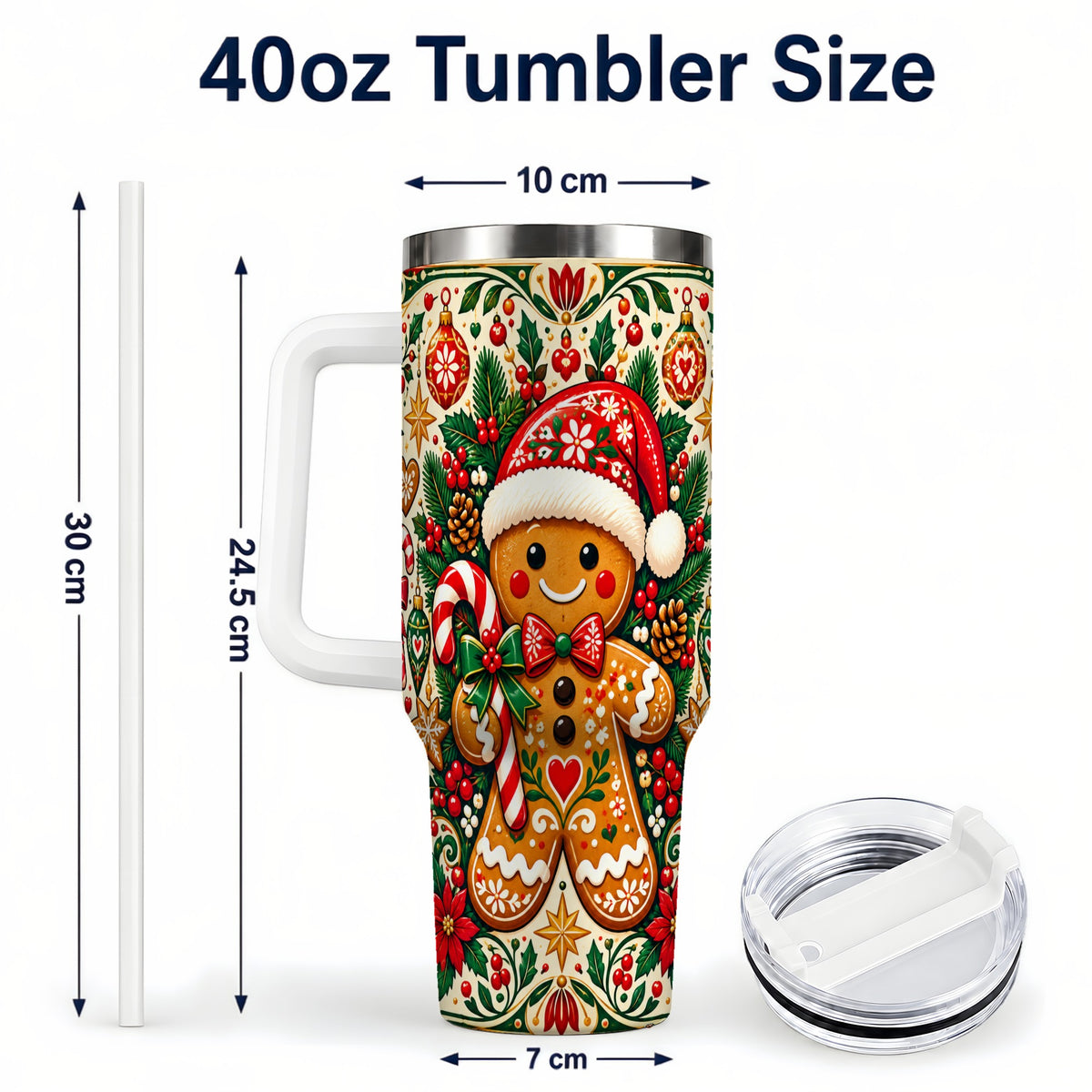 #pl[40oz|White] Folk Gingerbread 40oz Tumbler, Christmas Tumbler, Steel Travel Cup