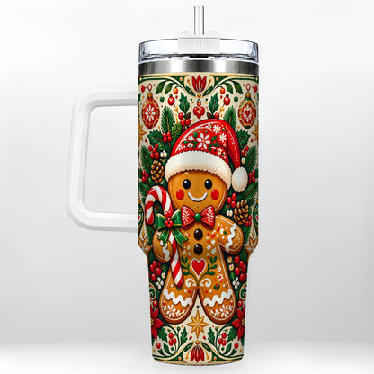 Folk Gingerbread 40oz Tumbler, Christmas Tumbler, Steel Travel Cup