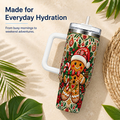 Folk Gingerbread 40oz Tumbler, Christmas Tumbler, Steel Travel Cup
