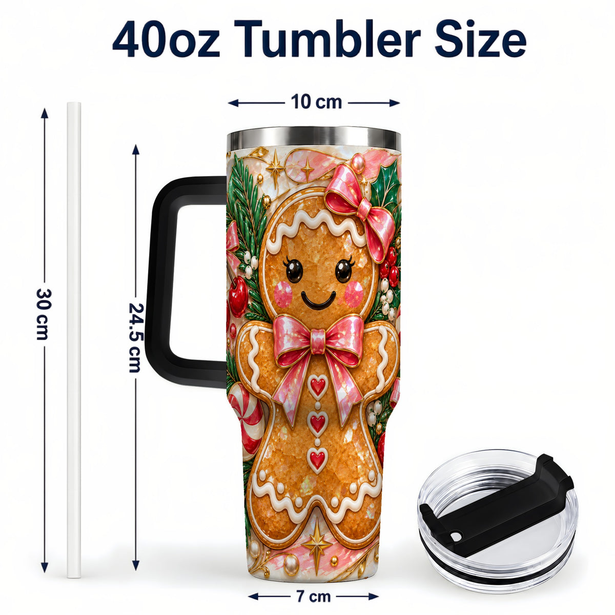 #pl[40oz|Black] Gingerbread 40oz Tumbler, Christmas Tumbler, Stainless Steel Travel Cup