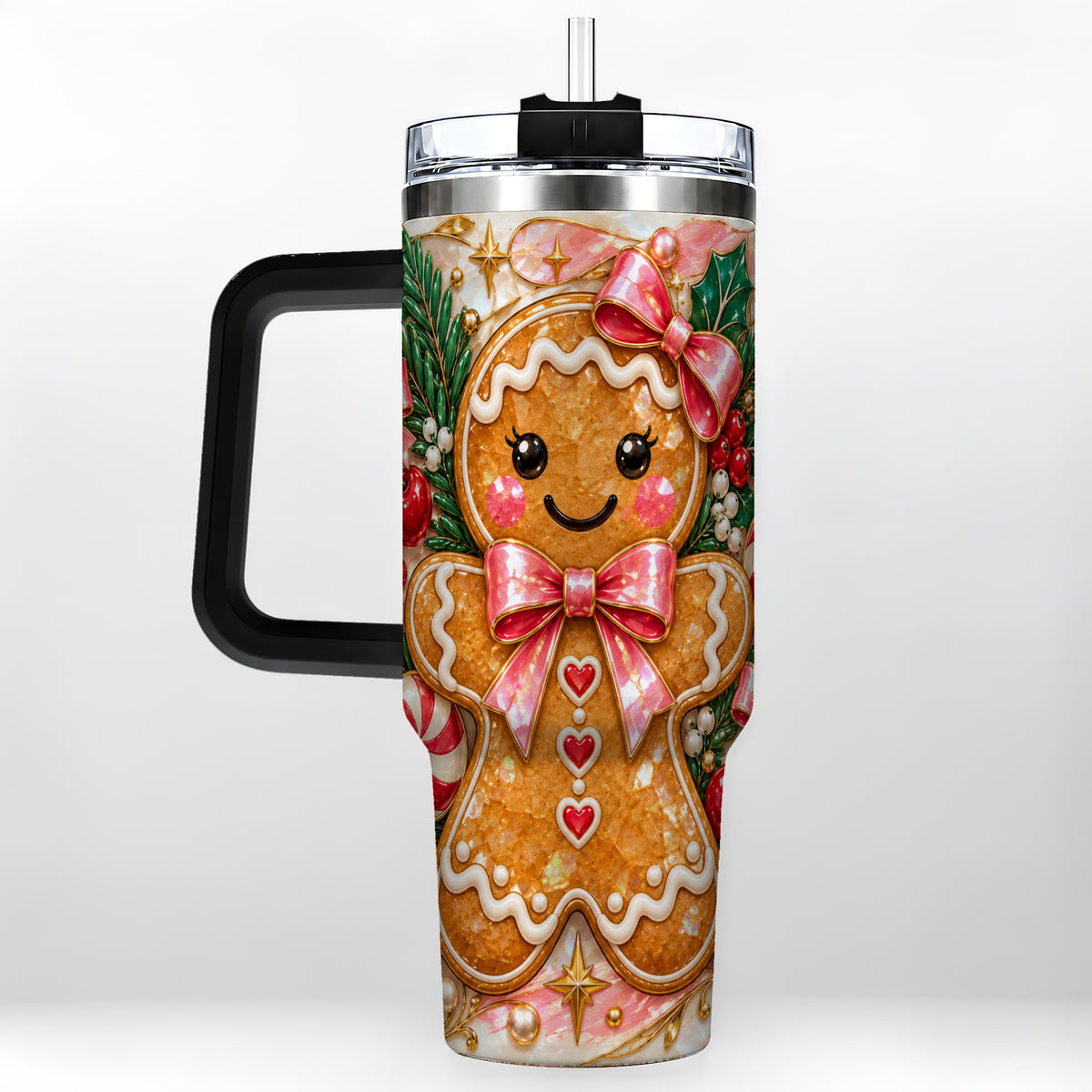 #pl[40oz|Black] Gingerbread 40oz Tumbler, Christmas Tumbler, Stainless Steel Travel Cup