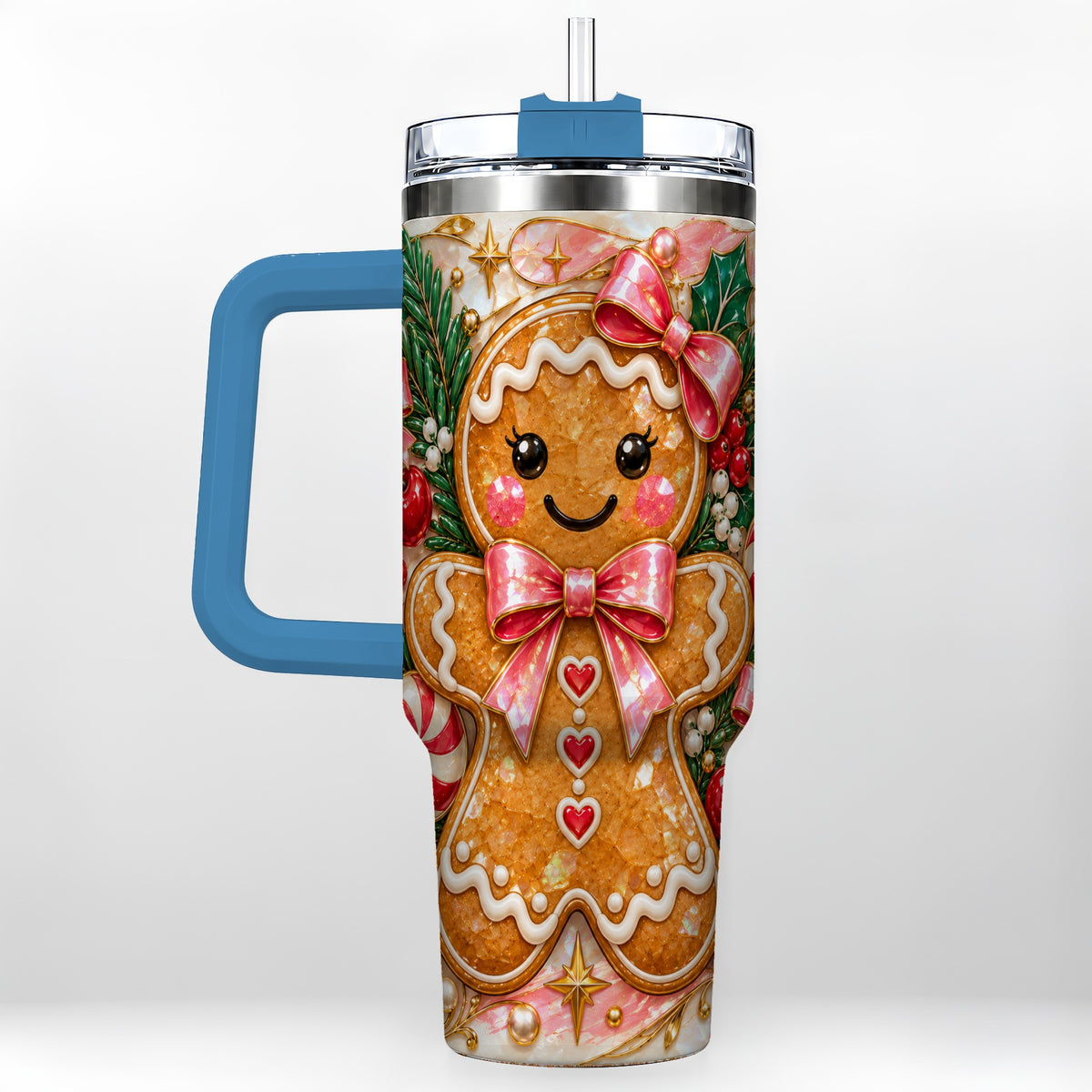 #pl[40oz|Blue] Gingerbread 40oz Tumbler, Christmas Tumbler, Stainless Steel Travel Cup