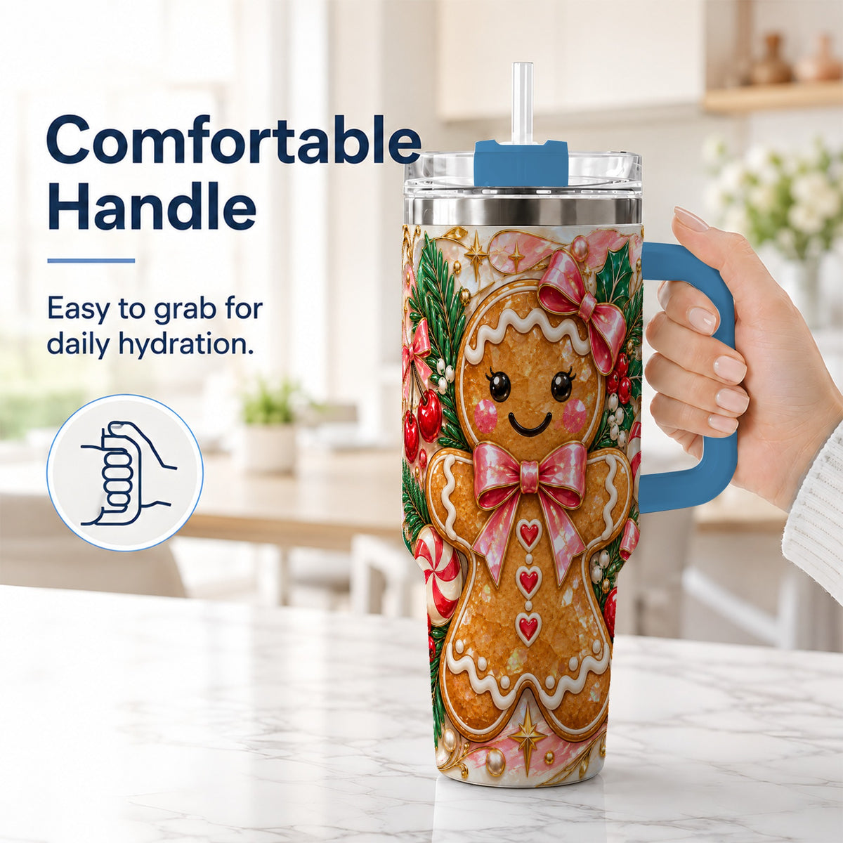 #pl[40oz|Blue] Gingerbread 40oz Tumbler, Christmas Tumbler, Stainless Steel Travel Cup